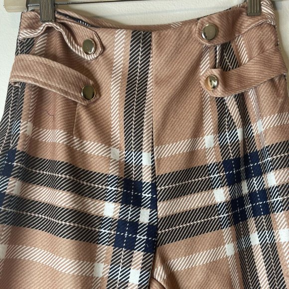 Women Dress Pants Small Brown Striped Print High Waist Leg Straigth Stretch Soft - Picture 16 of 16